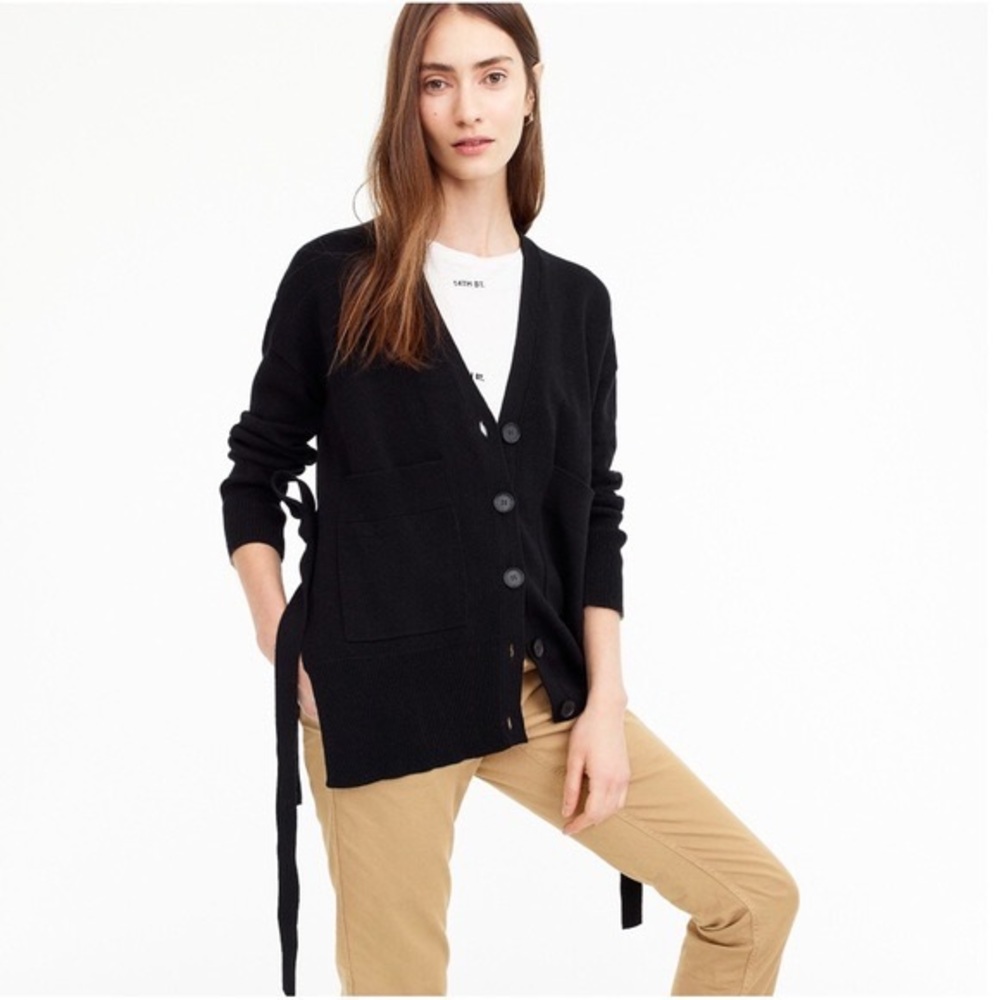 J. CREW Womens Slouchy Side Tie Cardigan Black Size S